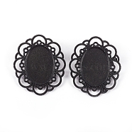 Zinc Alloy Brooch Findings, Flower, Black, 40x34.5x7mm, Tray: 25x18mm(PALLOY-WH0066-23E)