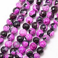 Natural Fire Crackle Agate Bead Strands, Round, Grade A, Faceted, Dyed & Heated, Orchid, 8mm, Hole: 1mm, about 47pcs/strand, 15 inch(G-K166-06F-8mm-07)