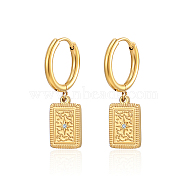 304 Stainless Steel Rhinestone Hoop Earrings, Rectangle with Star, Real 18K Gold Plated, no size(PU7935-2)