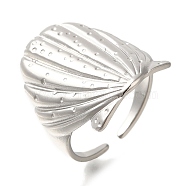 304 Stainless Steel Cuff Rings, Shell Shape, Stainless Steel Color, Adjustable, 22mm(RJEW-Z074-06P)