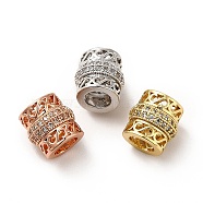 Rack Plating Brass Micro Pave Cubic Zirconia European Beads, Large Hole Beads, Long-Lasting Plated, Cadmium Free & Lead Free, Hollow Column, Mixed Color, 9x9mm, Hole: 4.7mm(KK-C010-49)