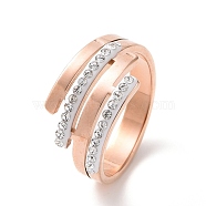 Crystal Rhinestone Multi Lines Finger Ring, Ion Plating(IP) 304 Stainless Steel Jewelry for Women, Rose Gold, US Size 7(17.3mm)(RJEW-D120-05B-RG)