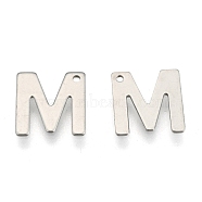 304 Stainless Steel Letter Charms, Letter.M, 11x10.5x0.5mm, Hole: 1mm(X-STAS-O072-M)