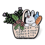 Cartoon Camping Rabbit Enamel Pins, Black Zinc Alloy Badge for Women, Flower, 29x36x2mm(JEWB-Q036-01C)