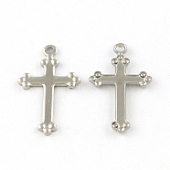 Cross 201 Stainless Steel Pendants, Smooth Surface, Stainless Steel Color, 17.5x10x1mm, Hole: 1mm(STAS-R075-19)