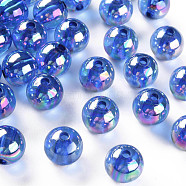 Transparent Acrylic Beads, AB Color Plated, Round, Royal Blue, 12x11mm, Hole: 2.5mm, about 566pcs/500g(MACR-S370-B12mm-751)