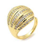 Brass Micro Pave Cubic Zirconia Open Cuff Ring, Teardrop, Real 16K Gold Plated, Inner Diameter: 20.8mm(RJEW-C033-12G)