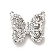 Rack Plating Brass Micro Pave Clear Cubic Zirconia Pendants, Butterfly Charms, Long-Lasting Plated, Lead Free & Cadmium Free, Platinum, 18.5x20.5x4mm, Hole: 1mm(KK-L210-002P)