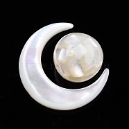 Natural White Shell Beads Set, Moon with Round, Moon: 15x12.5x3.5mm, Round: 8mm, Hole: 0.8mm, about 2pcs/set(SSHEL-N032-51-B01)