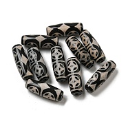 Tibetan Style dZi Beads Strands, Natural Dyed Agate Beads, Rice, Black, Coin Pattern, 28.5~30x10mm, Hole: 2~2.5mm(G-P526-B04)