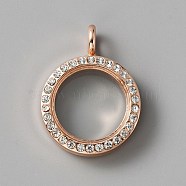 Alloy Crystal Rhinestone Locket Pendants, Double sides with Glass, DIY Accessories for Jewelry Pendant Making, Flat Round, Rose Gold, 33x25x7mm, Hole: 4.8mm(FIND-WH0061-50A-RG)