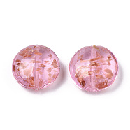 Handmade Gold Sand Lampwork Beads, Flat Round, Pearl Pink, 28.5x13mm, Hole: 1.8mm(LAMP-N031-01-07)