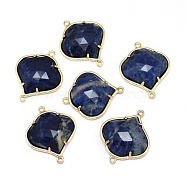 Natural Sodalite Links connectors, with Golden Tone Brass Findings, Faceted, 26x21.5x5.5mm, Hole: 1.5~1.6mm(G-L514-018I)