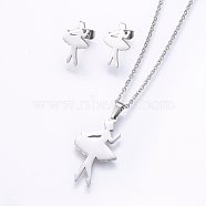 304 Stainless Steel Jewelry Sets, Stud Earrings and Pendant Necklaces, Dancer, Stainless Steel Color, Necklace: 17.7 inch(45cm), Stud Earrings: 16x10x1.2mm, Pin: 0.8mm(SJEW-O090-18P)