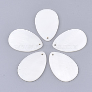 Freshwater Shell Pendants, teardrop, White, 29~29.5x20x2mm, Hole: 1.4mm(SHEL-T012-31B)