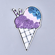 Computerized Embroidery Cloth Iron On Patches, with Paillette, Costume Accessories, Appliques, Ice Cream, Medium Purple, 162x110x2mm(FIND-T030-100)