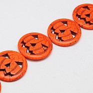 Synthetic Turquoise Beads, Dyed, Halloween Pumpkin Jack-O'-Lantern Jack o Lantern, Orange Red, 25x6mm, Hole: 1mm(X-TURQ-G115-25mm-08)