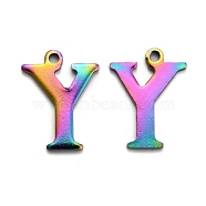 Ion Plating(IP) 304 Stainless Steel Alphabet Charms, Rainbow Color, Letter.Y, 12.5x9.5x0.7mm, Hole: 1mm(STAS-H122-Y-M)
