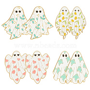 8Pcs 4 Styles Halloween Ghost Enamel Pin, Golden Alloy Badge for Backpack Clothes, Mixed Color, 29~30.5x17~29x1.5mm, 2Pcs/style(JEWB-CP0001-07)