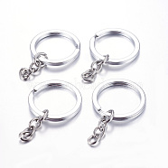 Platinum Alloy Split Key Rings, with Chains, Keychain Clasp Findings, 33mm(X-E426)
