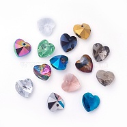 Romantic Valentines Ideas Glass Charms, Faceted Heart Pendants, Mixed Color, 14x14x8mm, Hole: 1mm(G030V14mm)