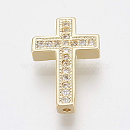 Brass Micro Pave Cubic Zirconia Beads, Cross, Clear, Golden, 15.5x10x2.5mm, Hole: 1mm(ZIRC-S058-81G)