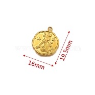 Stainless Steel Pendant, Golden, Flat Round with Constellation Charm, Aquarius, 19.5x16mm(PW-WG21189-11)