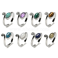 Natural Gemstone Adjustable Rings, with Platinum Brass Findings, Long-Lasting Plated, Jewely for Women, Oval, Adjustable(RJEW-K269-08P)