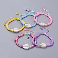 Handmade Polymer Clay Heishi Beads Kids Braided Bracelets, with Cowrie Shell Beads and Nylon Cord, Mixed Color, 1-7/8 inch~2-7/8 inch(4.7~7.3cm)(BJEW-JB04317)