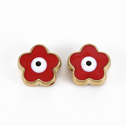 Rack Plating Alloy Enamel Beads, Cadmium Free & Lead Free, Flower with Evil Eye, Red, 11x12x4~5mm, Hole: 1.8mm(ENAM-S122-044C-01-RS)