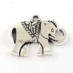 Elephant Tibetan Style Alloy Pendants, Cadmium Free & Lead Free, Antique Silver, 21x25x2.5mm, Hole: 2mm(X-TIBEP-R344-52AS-LF)