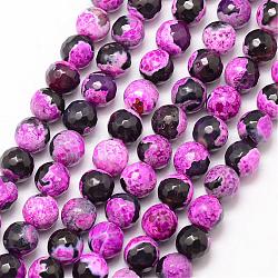 Natural Fire Crackle Agate Bead Strands, Round, Grade A, Faceted, Dyed & Heated, Orchid, 8mm, Hole: 1mm, about 47pcs/strand, 15 inch(G-K166-06F-8mm-07)