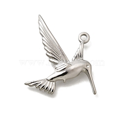 304 Stainless Steel Pendants, Hummingbird Charms, Anti-Tarnish, Stainless Steel Color, 32.5x22.5x3.5mm, Hole: 1.8mm(STAS-E545-01P)