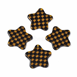 Transparent Cellulose Acetate(Resin) Pendants, Star with Grid Pattern, Coconut Brown, 26x26.5x2.5mm, Hole: 1.4mm(X-KY-Q057-004B-01)