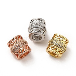 Rack Plating Brass Micro Pave Cubic Zirconia European Beads, Large Hole Beads, Long-Lasting Plated, Cadmium Free & Lead Free, Hollow Column, Mixed Color, 9x9mm, Hole: 4.7mm(KK-C010-49)
