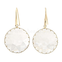 Glass Dangle Earrigns, Light Gold Brass Earrings, Flat Round, 50x28mm(EJEW-Q800-26C-KCG)