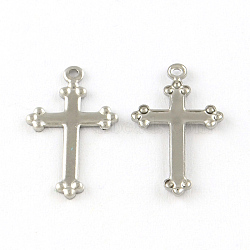 Tarnish Resistant Cross 201 Stainless Steel Pendants, Smooth Surface, Stainless Steel Color, 17.5x10x1mm, Hole: 1mm(STAS-R075-19)