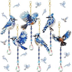 Diamond Art Painting Suncatcher Kits, 5D Diamond Paintings Wind Chime Keychains, DIY Diamond Art Kits Hanging Ornament for Home Garden, Bird, 270mm(PW-WG78608-14)