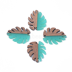 Resin & Wood Pendants, Tropical Leaf Charms, Monstera Leaf, Turquoise, 37.5x30x3~3.5mm, Hole: 2mm(X-RESI-S358-57B)