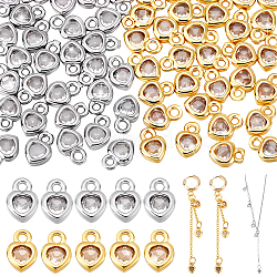 60Pcs 2 Colors Brass Micro Pave Cubic Zirconia Charms, Long-Lasting Plated, Lead Free & Cadmium Free, Heart, Platinum & Golden, 7x5x2mm, Hole: 1.4mm, 30pcs/color(KK-PH0012-36)