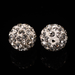 Pave Disco Ball Beads, Polymer Clay Rhinestone Beads, Grade A, Crystal, PP11(1.7~1.8mm), 8mm, Hole: 1mm(RB-Q195-8mm-001)