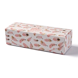 Handmade Printed Gift Box, Rectangle with Feather Pattern, White, 7-1/2x2-3/4x2 inch(19.1x7x5cm)(CON-A003-A-01A)