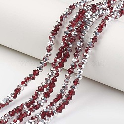 Electroplate Transparent Glass Beads Strands, Half Silver Plated, Faceted, Rondelle, Dark Red, 6x5mm, Hole: 1mm, about 80~85pcs/strand, 38~40cm(EGLA-A034-T6mm-M02)