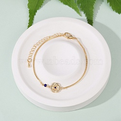 Brass Micro Pave Cubic Zirconia Birthday Flower Link Bracelets, Box Chain Jewelry for Women, Real 18K Gold Plated, September Aster, 7 inch(17.8cm), 59mm extender chain, pendant: 9.5x13.5x2mm(BJEW-U031-01G-09)