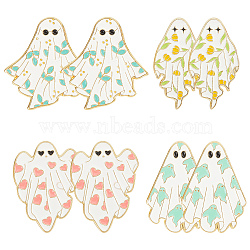 CRASPIRE 8Pcs 4 Styles Halloween Ghost Enamel Pin, Golden Alloy Badge for Backpack Clothes, Mixed Color, 29~30.5x17~29x1.5mm, 2Pcs/style(JEWB-CP0001-07)