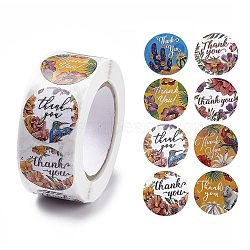 8 Patterns Paper Thank You Sticker Rolls, Round Dot Decals, for Envelope, Gift Bag, Card Sealing, Bird Pattern, 25mm, 500pcs/roll(STIC-E001-11)