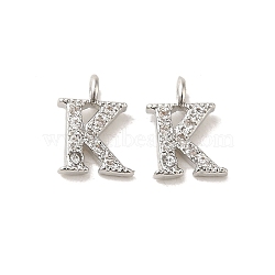 Initial Letter Brass Micro Pave Cubic Zirconia Pendants, Letter K, 9~10x4~10x1.5~2mm, Hole: 1.5mm(ZIRC-F008-K)