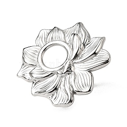 Adjustable 304 Stainless Steel Open Cuff Ring Components, Bezel Cup Ring Settings, Flower, Non-Tarnish, Stainless Steel Color, Tray: 8mm, Inner Diameter: 18mm, Flower: 29x28.5mm(STAS-P403-01G-P)