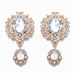 Alloy Cabochons, with Acrylic Rhinestone and Crystal Rhinestone, Faceted, Flower and Teardrop, Light Gold, 56x29x6mm(RB-R059-03KC)