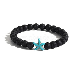 Men's Yoga Jewelry, Natural Lava Rock Round Beads Stretch Bracelets, Starfish, Dark Turquoise(BK0782-11)